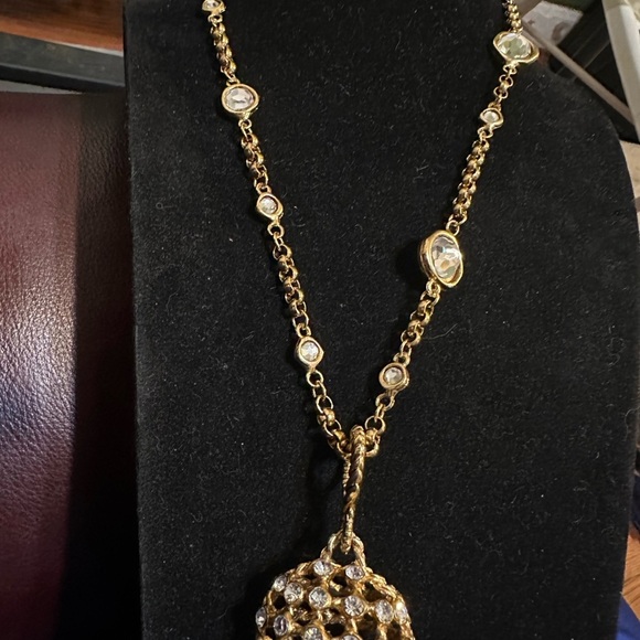 Blanca 36" Gold Tone Necklace with Crystal Ball Pendant Adjustable - Picture 2 of 13